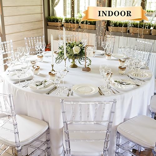 Round Tablecloth 120 Inch White - Pack of 6, Durable Polyester, Stain-Resistant