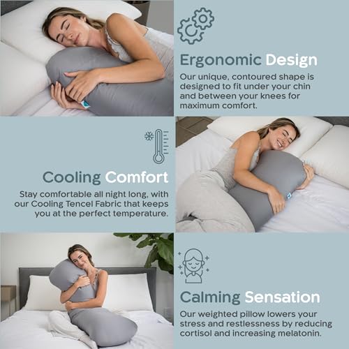 Cooling Grey 48x14 Inch Weighted Body Pillow - 8lb XL Support Pillow with Tencel Cover