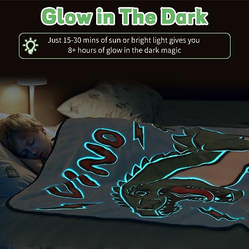 Glow in The Dark Blanket Dinosaur Throw Blanket, Dinosaur Toys Gifts for 1 2 3 4 5 6 7 8 9 10 Year Old Boys Gifts Ideas, Christmas Birthday Gift Toy for Girls Boys Age 6-8, 50'' x 60''