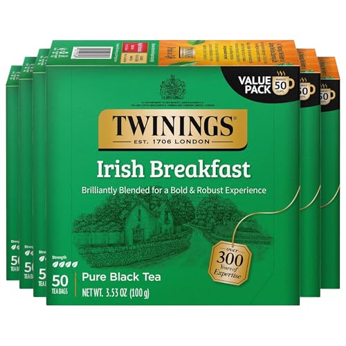 Twinings Irish Breakfast Black Tea Bags - 50 Count Pack of 6, Bold & Rich, Individually Sealed