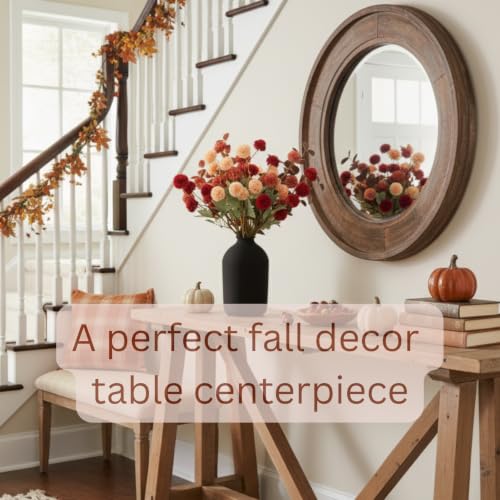 Faux Fall Flowers - Burnt Orange Artificial Floral Stems for Vase - Mixed Orange