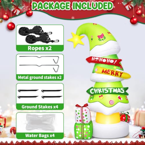 6 FT Christmas Outdoor Inflatable Decorations, Blow Up Tree with LED