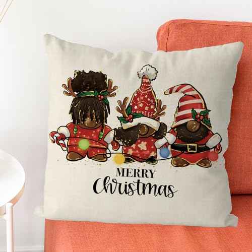 Christmas Pillow Covers 18x18 Inch African American Black Gnomes Throw Pillow Covers Christmas Xmas Winter Pillowcase Home Decor Living Room House Decorative Cushion Case for Sofa Couch