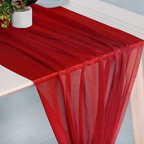 VDS 10ft x 12PC Red Chiffon Table Runner Set for Wedding & Events