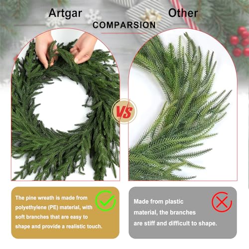 24 Inch Artificial Christmas Pine Wreath for Front Door & Indoor Decor