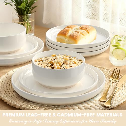 Dinnerware Set for 4 - 12 Pieces Plates and Bowls - Lead-Free & Dishwasher Safe