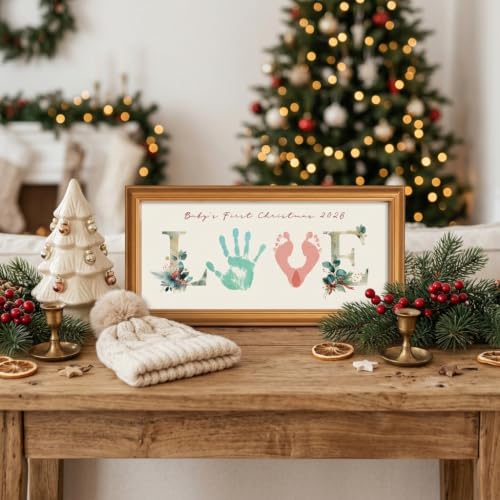 TwoDays Baby First Christmas Handprint Love Frame Kit - Gold MDF Display