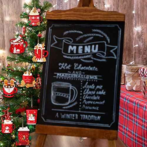 Christmas Tree Wooden Decorations Ornament Gift Wood Rustic Xmas Hanging Ornaments Holiday Appreciation Gifts Wreath Congrats for School(24 Pcs,Christmas Hot Cocoa)