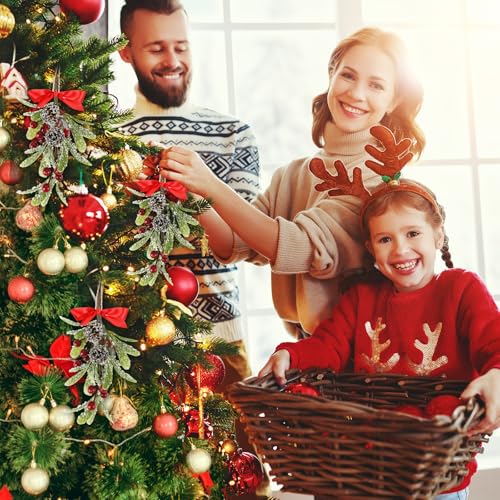 Christmas Mistletoe Decorations Set - 4 Artificial Hanging Kissing Balls with Pinecones & Bows