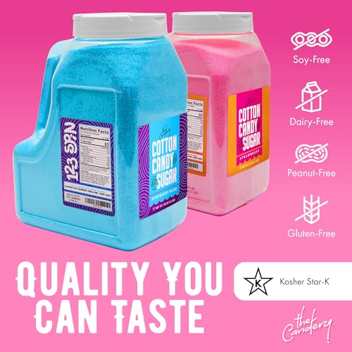 Cotton Candy Floss Sugar 6lbs 96oz Jars - Raspberry & Strawberry Flavors, 2 Pack