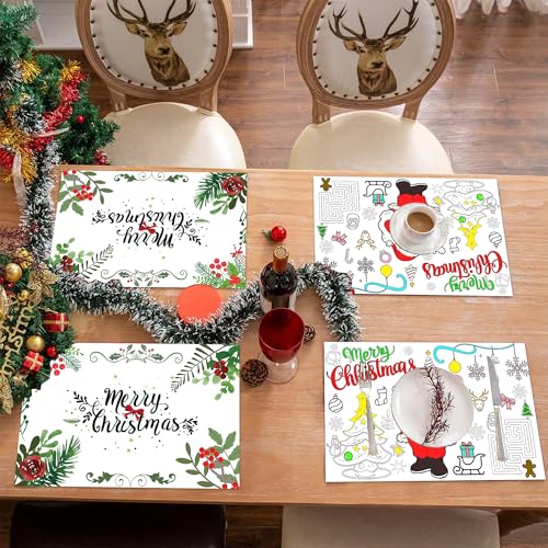 24pcs Christmas Coloring Placemats Santa Gingerbread Snowman Kids Holiday Table Decor