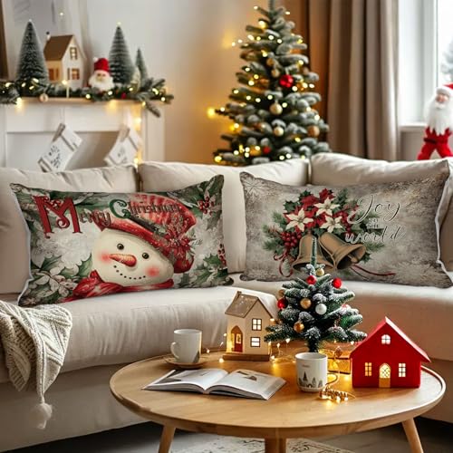 Lanpn Green 20x12 Inch Christmas Lumbar Pillow Covers Set of 4 Holiday Decor
