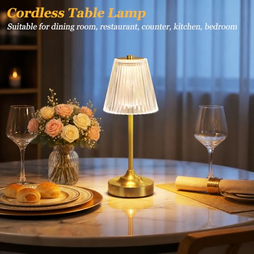 Gold Cordless Rechargeable Table Lamp - 1 Pack, Touch Control, Crystal Shade