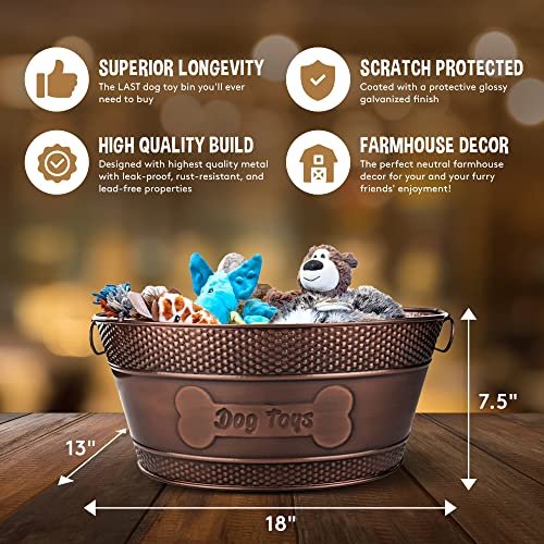 Antique Copper Copper Metal Pet Storage & Dog Toy Bin with Handles - Indestructible