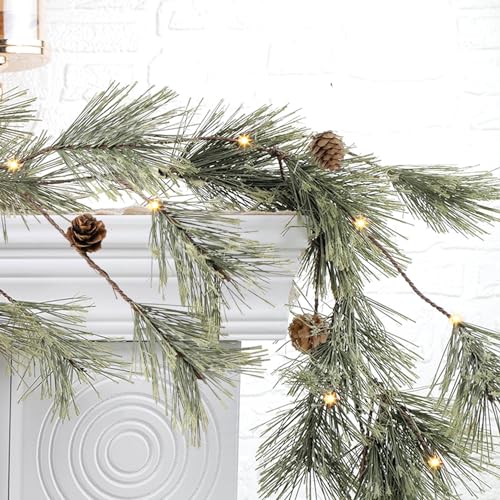 IDOGliitte 6.4ft Lush Green Smokey Pine Christmas Garland with Lights