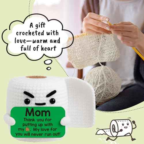 Gifts for Mom Birthday Christmas Funny Gift from Daughter Son, Small Gag Handmade Crochet Animals for New Mom Single Moms Christmas 2025 Cute Stuff Home Decor Thank You Moms Mothers Day Gag Gift