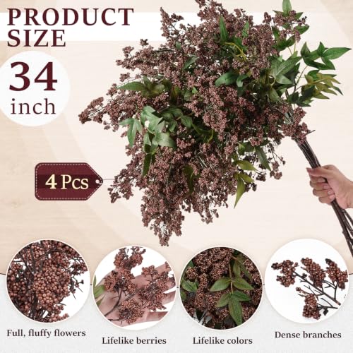 Dark Brown Nandina Berry Stems for Floral Arrangements - 4 Pack, 34 Inches - Variation: Brown