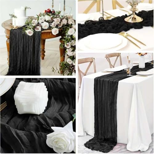 Essyle Black Cheesecloth Table Runner 10ft for Wedding & Holiday Decor