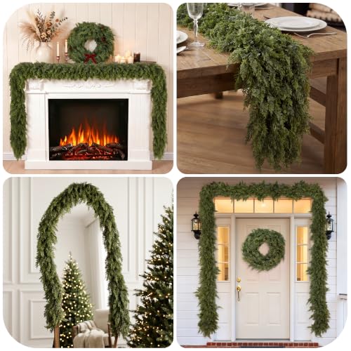Celeora 9FT Artificial Cedar Garland Real Touch Christmas Greenery for Mantel Decor