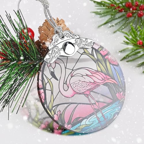 Jocidea Glass Flamingo Christmas Ornament, Holiday Decorations and