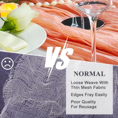 Coral Peach Pink Spring Summer Cheesecloth Table Runner Boho Rustic Gauze 120 inch 10FT Cheese Cloth Runner for Wedding Party Baby Shower Birthday Home Decor Holiday Decorations