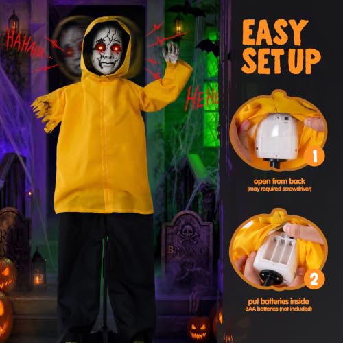 JOYIN 49-Inch Life-Size Halloween Ghost Animatronic Decor with Glowing Eyes & Sound Activation