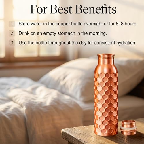 Copper Water Bottle 32 oz - Handmade Solid Copper, Leak-Proof, Reusable for Home & Yoga - Variation of THIS Listing