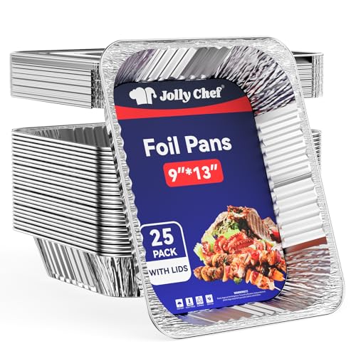 9x13 Disposable Aluminum Foil Pans with Lids - 25 Pack, Heavy Duty, Leakproof