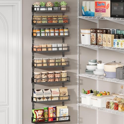 Adjustable 8-Tier Wall-Mounted Spice Rack with Mixed Baskets - Black / 4.6" Diameter