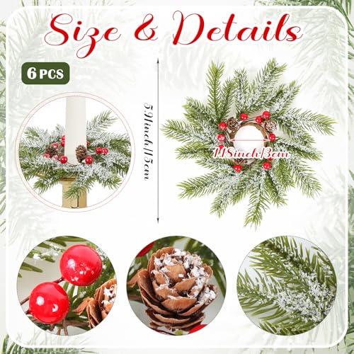YLOLUL 6 Pack Christmas Pine Taper Candle Rings with Berries & Pinecones - Winter Holiday Decoration, Variation: Christmas-2 / 6