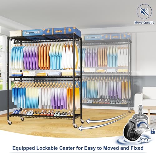 Heavy Duty Clothes Rack with Lockable Wheels - Black, 51.2W x 15.8D x 80.5H, 700LBS Capacity, Portable Garment Organizer, P8 Max Variation
