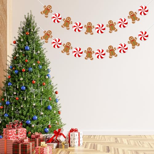 Uniwish Peppermint Gingerbread Man Banner Garland Christmas Hanging Decorations Christmas Tree Ornaments for Home Office Decor New Year Xmas Holiday Party Supplies