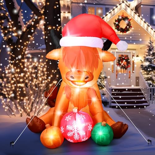 4.9 ft Christmas Inflatable Cow with Santa Hat
