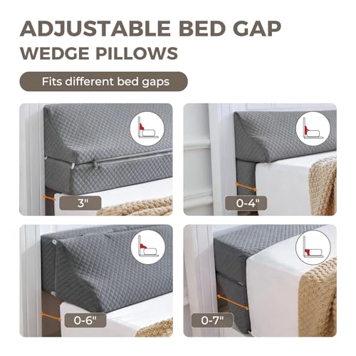 Couzssyhi King Size Bed Wedge Gap Filler Pillow Gray 76x10x6 Adjustable