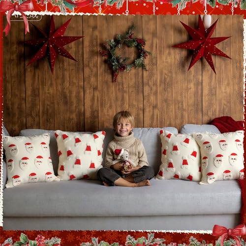Hahafelt Santa Pillow Covers 18x18 Set of 2 – Handmade Santa Claus Embroidered Christmas Throw