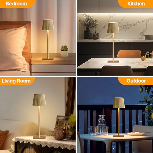 Cordless Table Lamp with 6000mAh Battery, Adjustable Heights & Dimmable Light - Gold