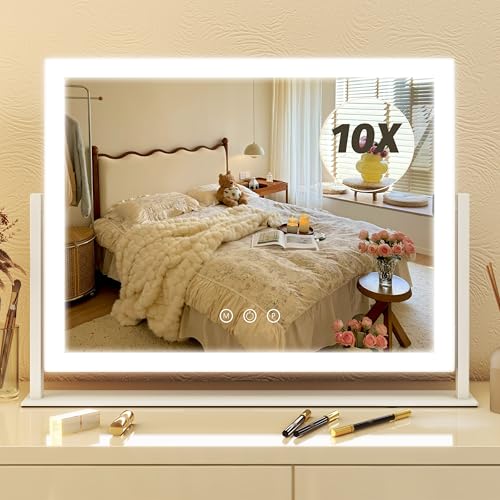 FENNIO 16.5" x 12.5" White Vanity Mirror with Lights, Touch Screen & 3-Color Dimmable Lighting