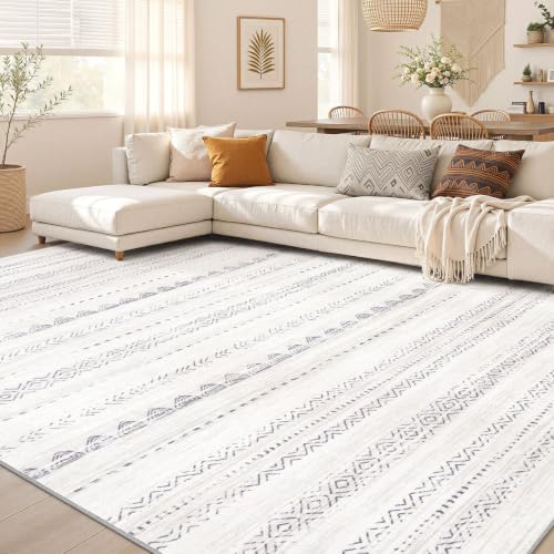 Nakagishi Boho 6x9 Gray Area Rug - Machine Washable, Non-Slip, Soft Living Room Carpet