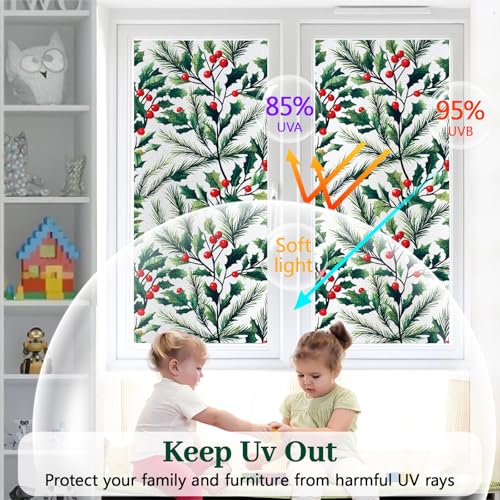 Bloss Holly Frosted Stained Glass Window Clings for Christmas Privacy 11.8" x 78.7"