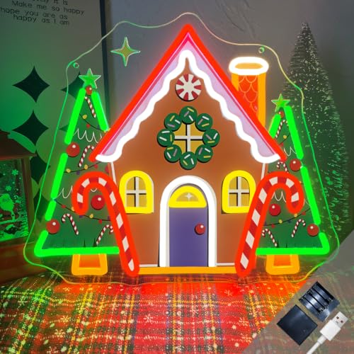 Goneons Colorful Christmas House Gingerbread Neon Sign, Battery-Operated USB