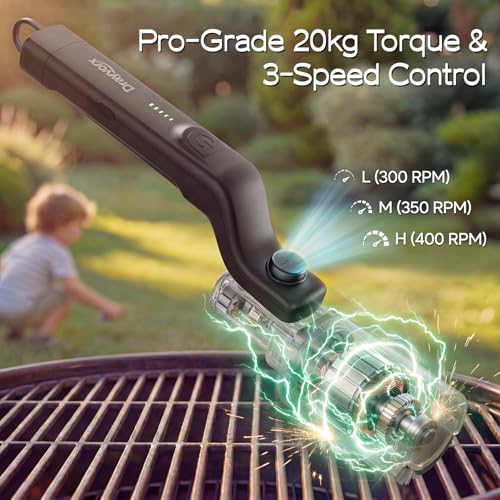 Drayvorx Black Electric Grill Brush with 3-Speed Modes & Steam Cleaning