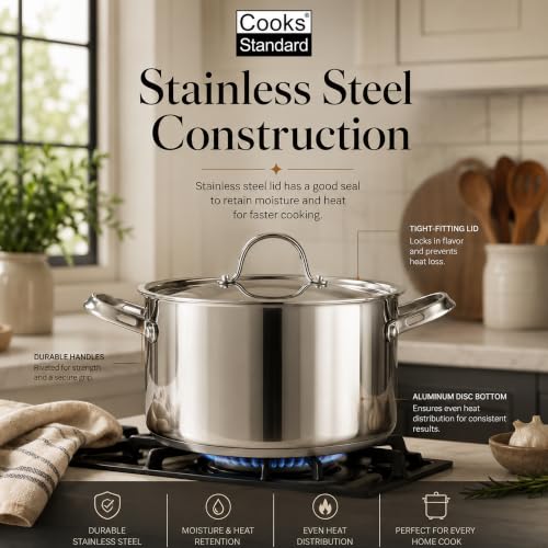 8 Quart Stainless Steel Stock Pot - Induction Compatible with Lid