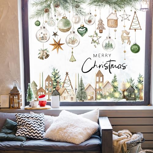 Whaline Christmas Window Clings Set – Festive Farmhouse & Ball Decals for Home & Holiday Decor