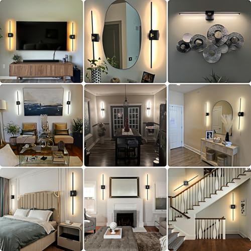Black Wireless Battery Wall Sconces Set of 2 - Rechargeable 10000mAh, 360° Rotatable LED Wall Lights for Bedroom & Living Room