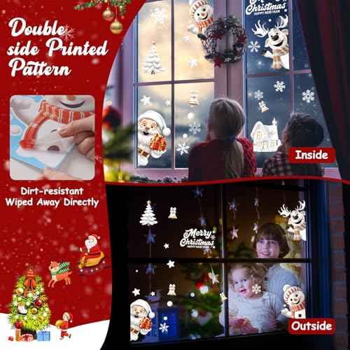 146PCS Christmas Window Clings, Snowflake Stickers for Glass, 3D Xmas Window Christmas Decorations for Home & Holiday Party
