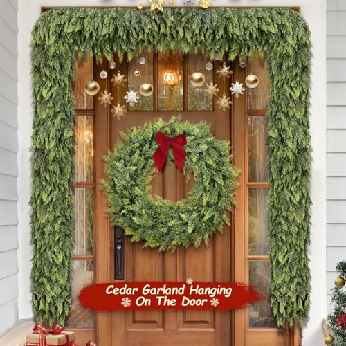 9FT Artificial Cedar Garland for Christmas Mantel - 2PCS Lush Holiday Decor