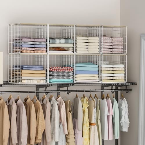 White Stackable Closet Organizers with Wood Top - 3 Pack