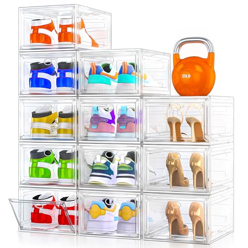 White 12 Pack Stackable Shoe Organizer Boxes with Magnetic Doors