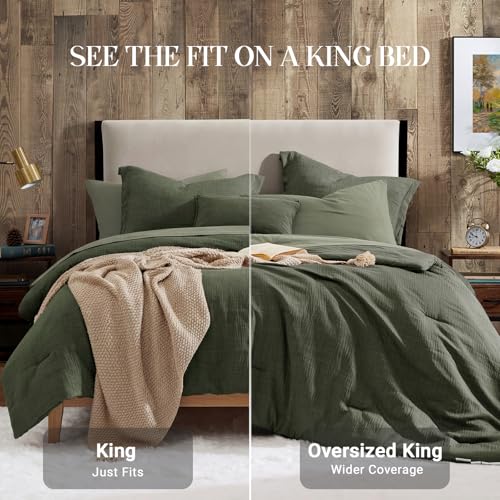King Comforter Set - 7 Pieces Green Textured Bed in a Bag Bedding