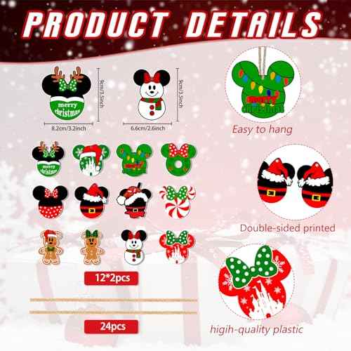 Christmas Decorations Tree Hanging Double Sided Plastic Christmas Tree Decorations 24pcs Winter Themed Merry Christmas Party Ornaments Hanging Sign Photo Prop for Holiday Xmas Decor